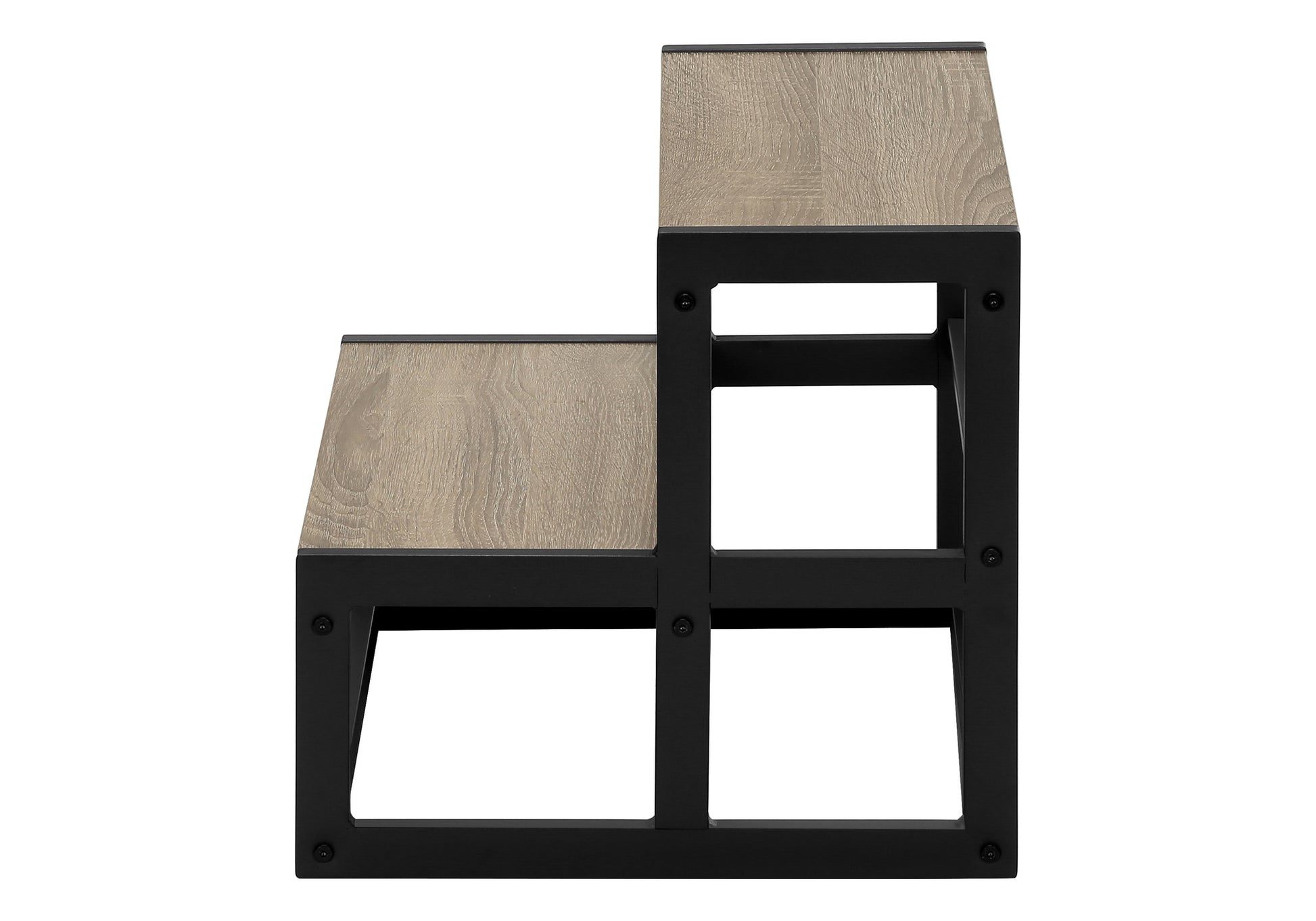 2-Step Stool with Wood-Look Taupe & Black Metal Frame-Step Stool-DECOROLALA