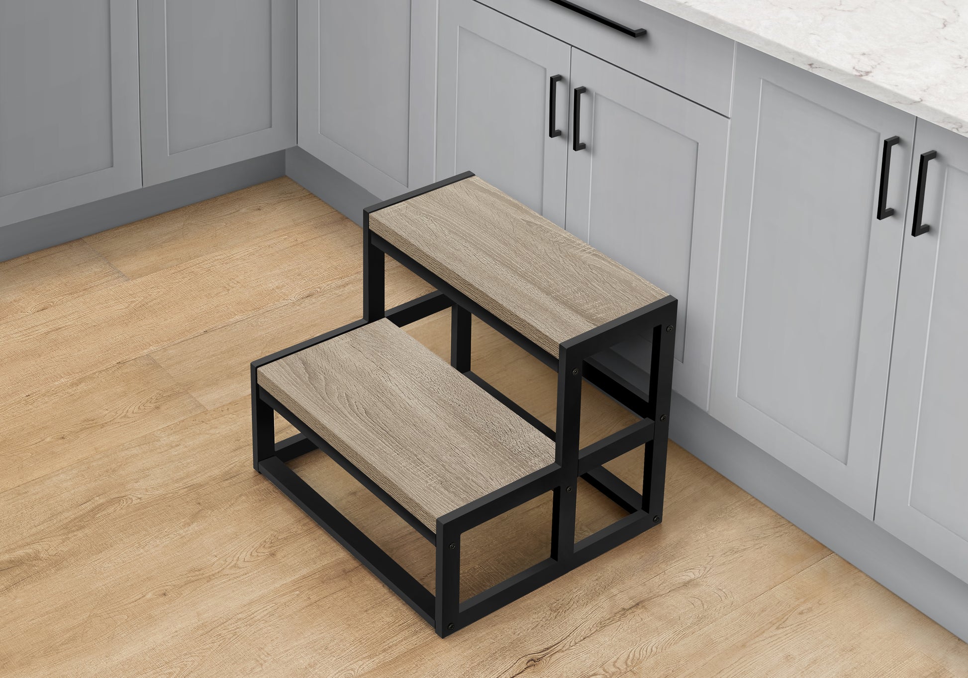 2-Step Stool with Wood-Look Taupe & Black Metal Frame-Step Stool-DECOROLALA
