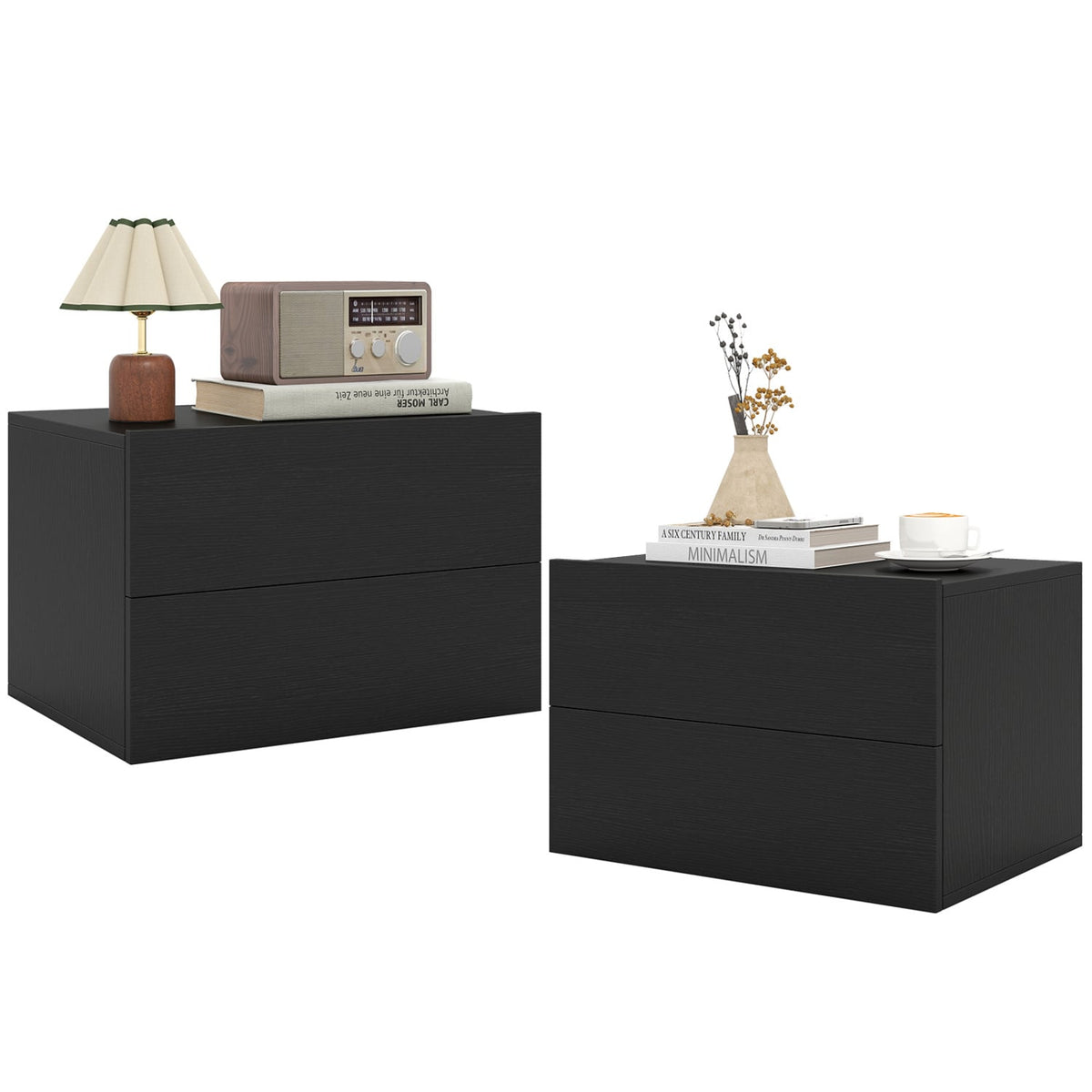 2 Storage Drawers Wall Mounted Floating Nightstand for Bedroom-Black-Nightstands-DECOROLALA