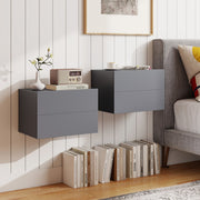 2 Storage Drawers Wall Mounted Floating Nightstand for Bedroom-Gray-Nightstands-DECOROLALA