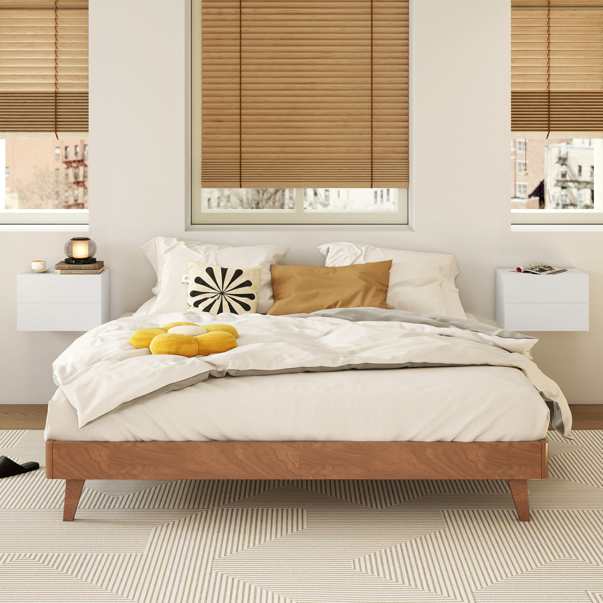 2 Storage Drawers Wall Mounted Floating Nightstand for Bedroom-White-Nightstands-DECOROLALA