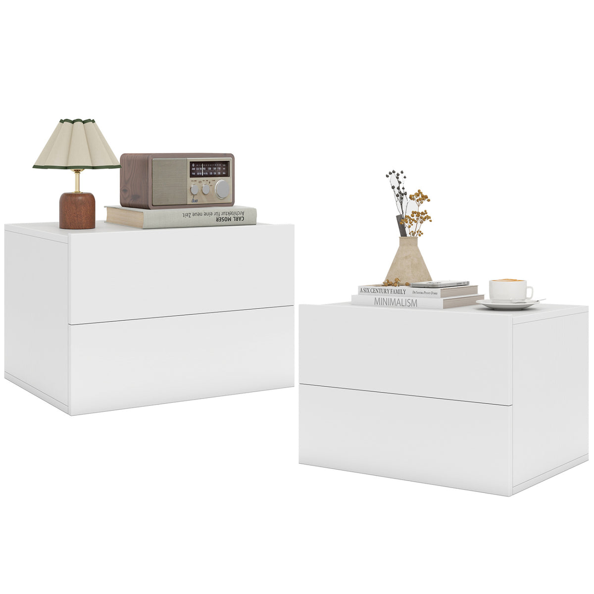 2 Storage Drawers Wall Mounted Floating Nightstand for Bedroom-White-Nightstands-DECOROLALA