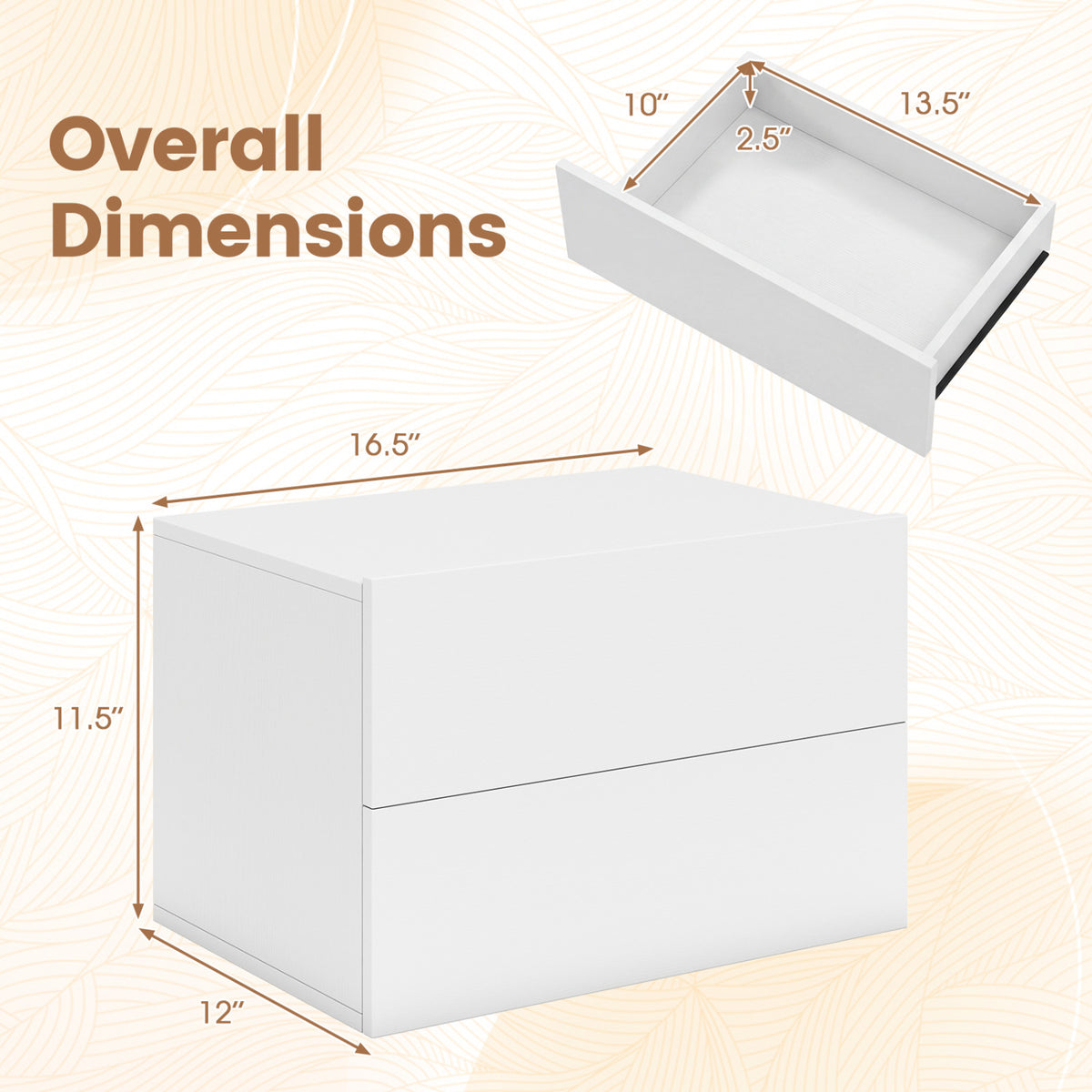 2 Storage Drawers Wall Mounted Floating Nightstand for Bedroom-White-Nightstands-DECOROLALA