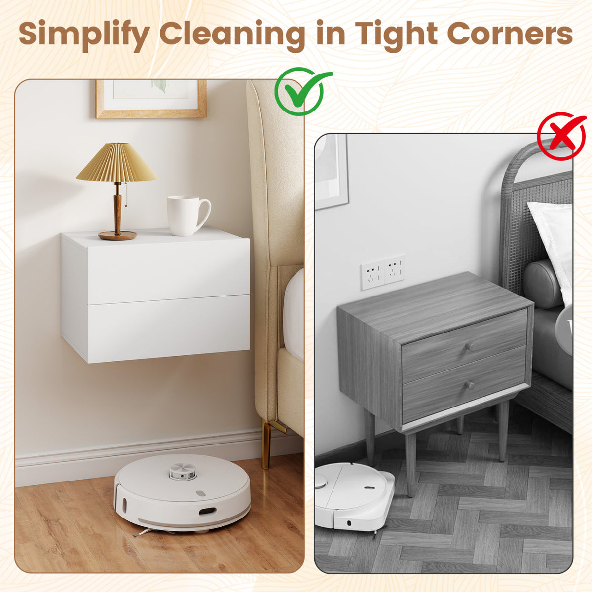 2 Storage Drawers Wall Mounted Floating Nightstand for Bedroom-White-Nightstands-DECOROLALA