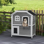 2-Storey Wooden Outdoor Cat House - Grey 40" Weatherproof Catio-Cats-DECOROLALA