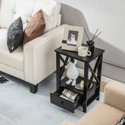 2-Tier 16 x 14 Inch Multifunctional Nightstand with Storage Drawer-Black-Nightstands-DECOROLALA