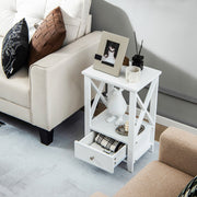 2-Tier 16 x 14 Inch Multifunctional Nightstand with Storage Drawer-White-Nightstands-DECOROLALA