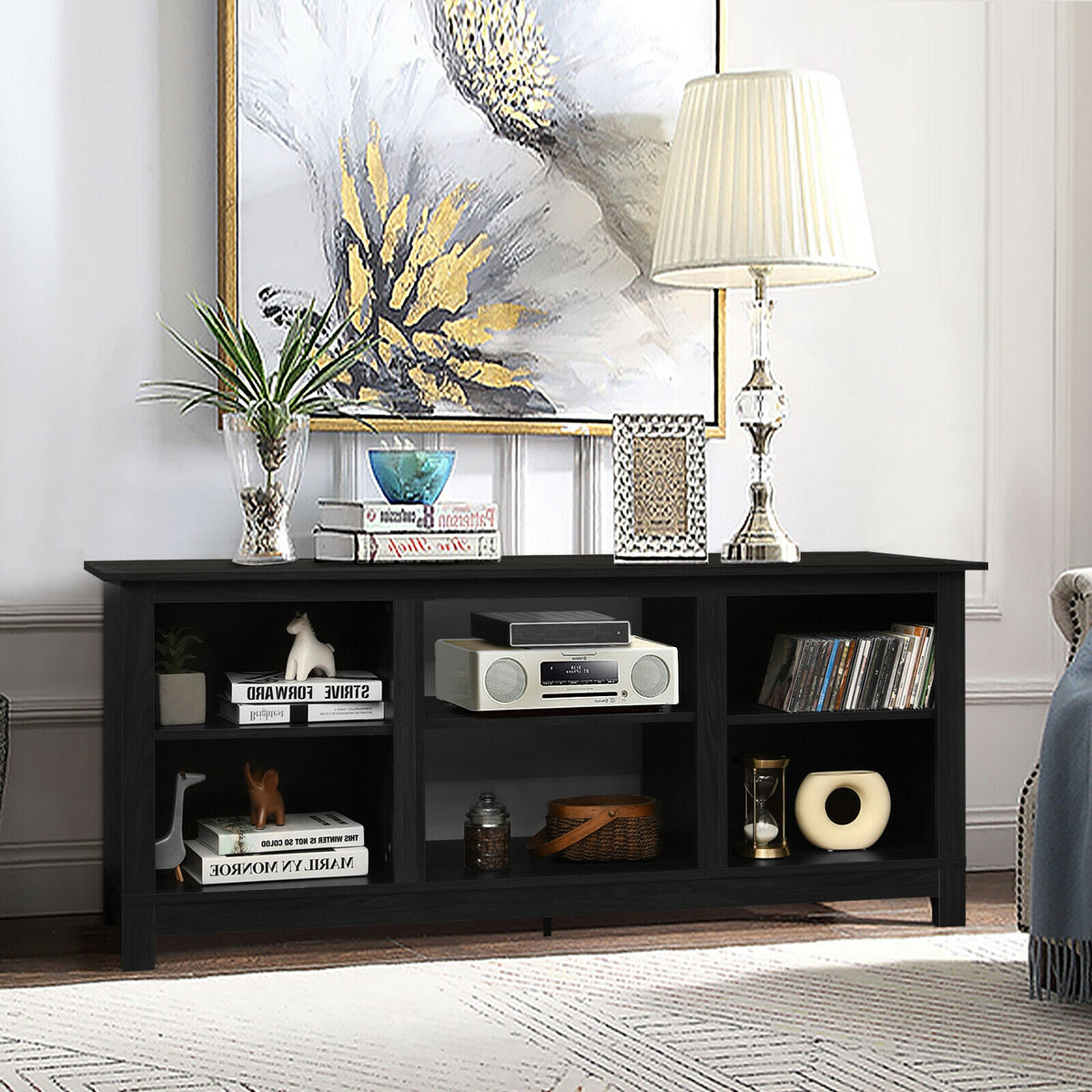 2-Tier 58 Inches TV Stand Entertainment Media Console Center-Black-Entertainment Centers & TV Stands-DECOROLALA