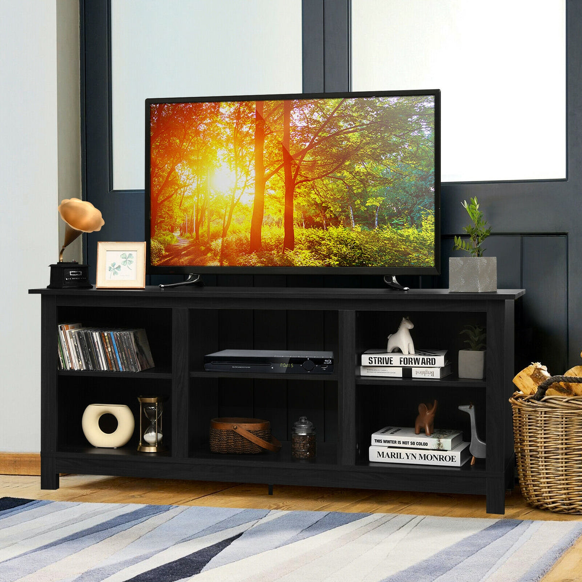 2-Tier 58 Inches TV Stand Entertainment Media Console Center-Black-Entertainment Centers & TV Stands-DECOROLALA