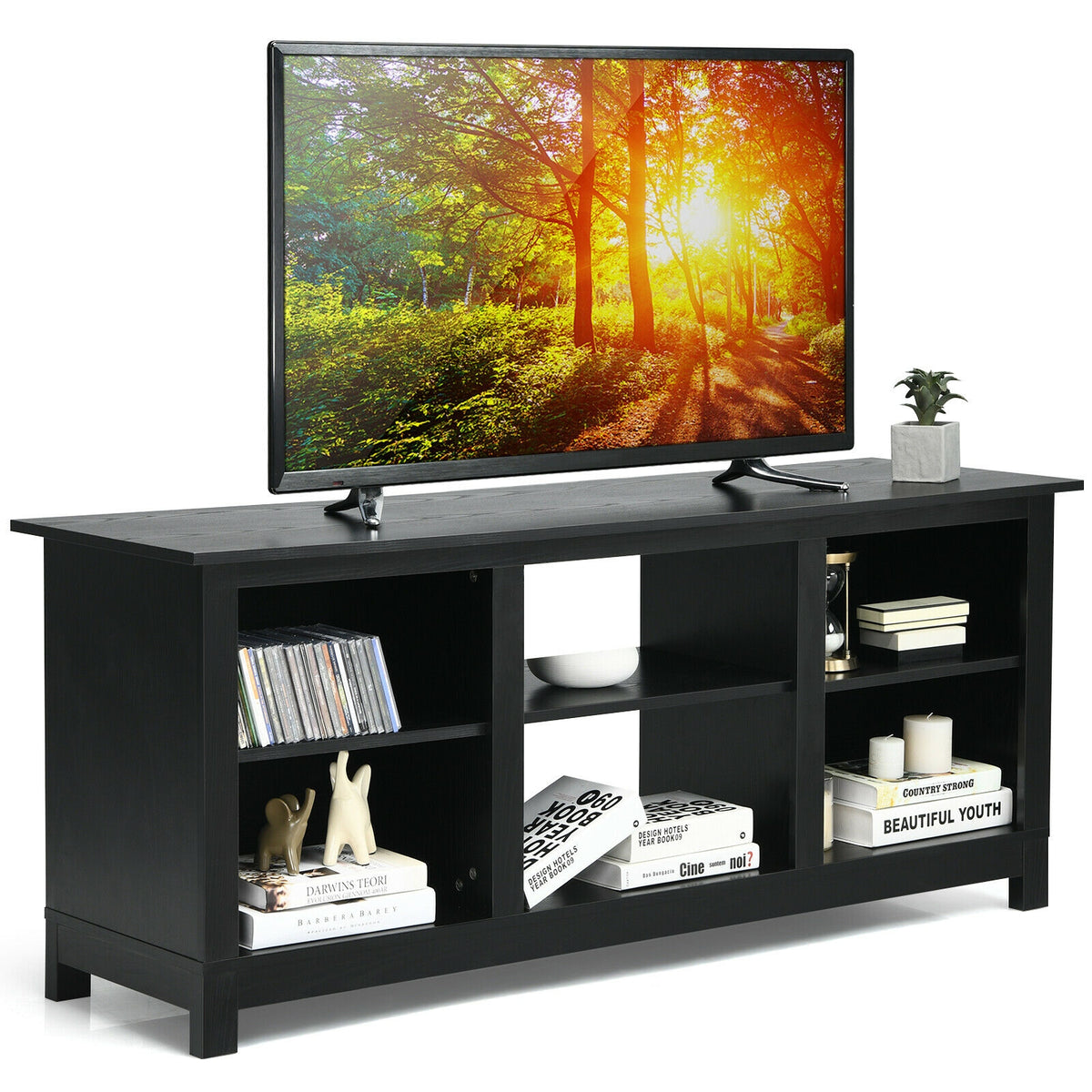 2-Tier 58 Inches TV Stand Entertainment Media Console Center-Black-Entertainment Centers & TV Stands-DECOROLALA