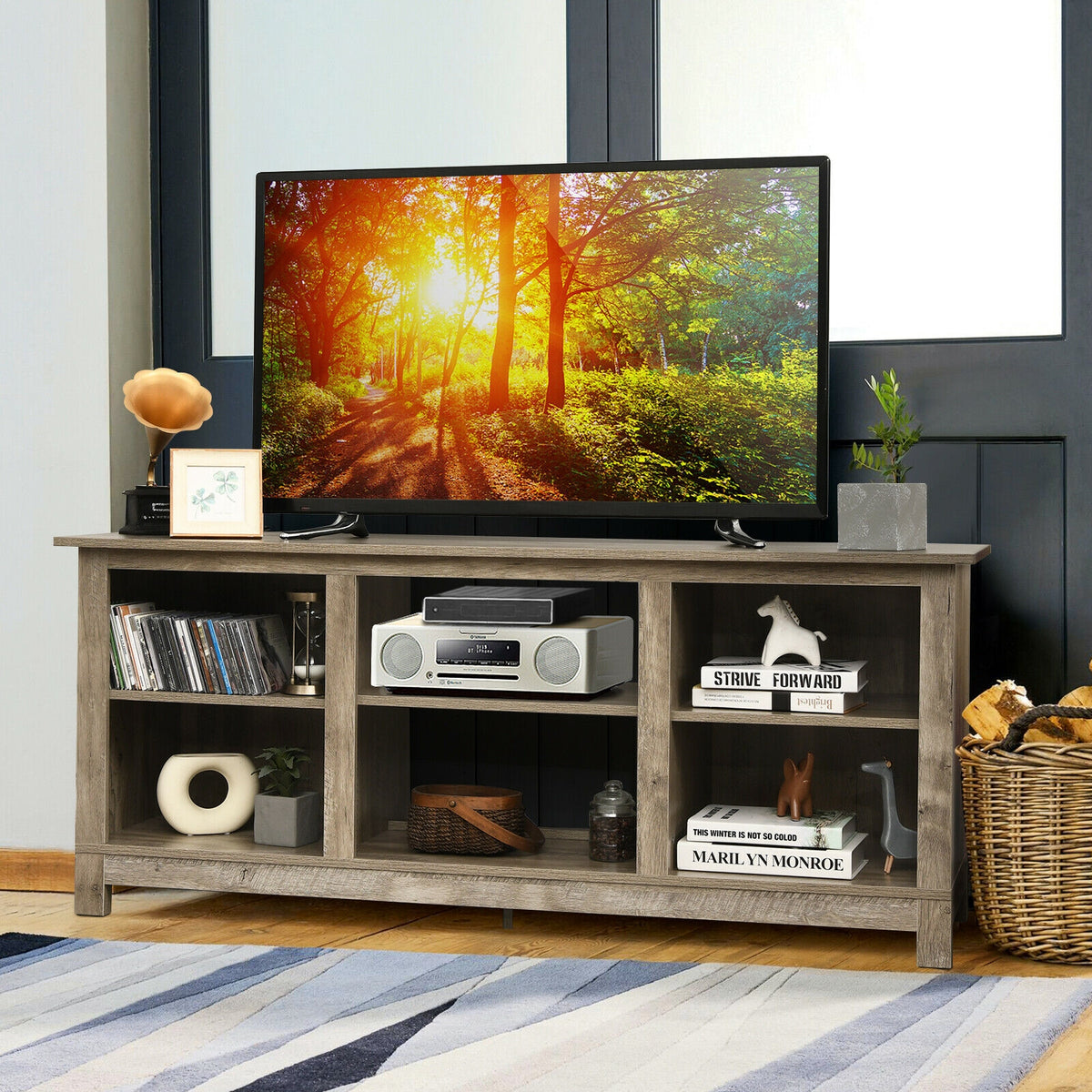 2-Tier 58 Inches TV Stand Entertainment Media Console Center-Gray-Entertainment Centers & TV Stands-DECOROLALA