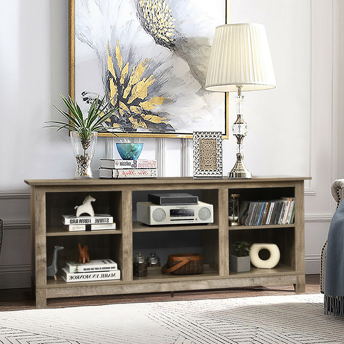 2-Tier 58 Inches TV Stand Entertainment Media Console Center-Gray-Entertainment Centers & TV Stands-DECOROLALA