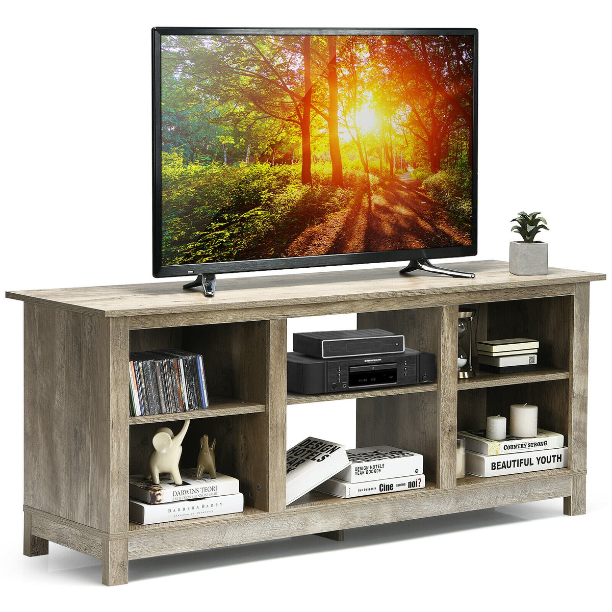 2-Tier 58 Inches TV Stand Entertainment Media Console Center-Gray-Entertainment Centers & TV Stands-DECOROLALA