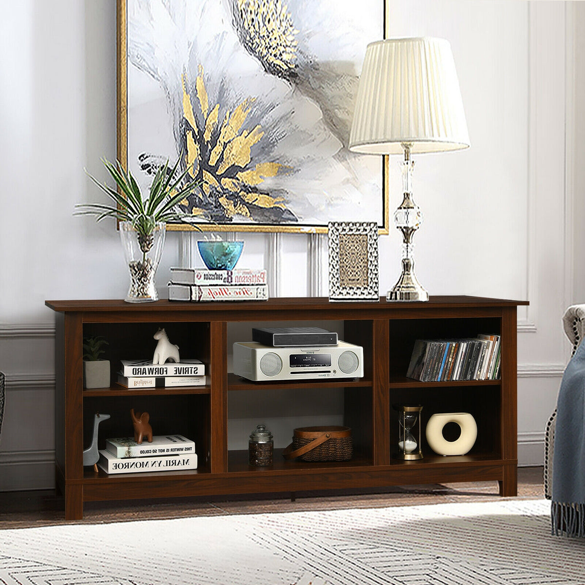 2-Tier 58 Inches TV Stand Entertainment Media Console Center-Walnut-Entertainment Centers & TV Stands-DECOROLALA