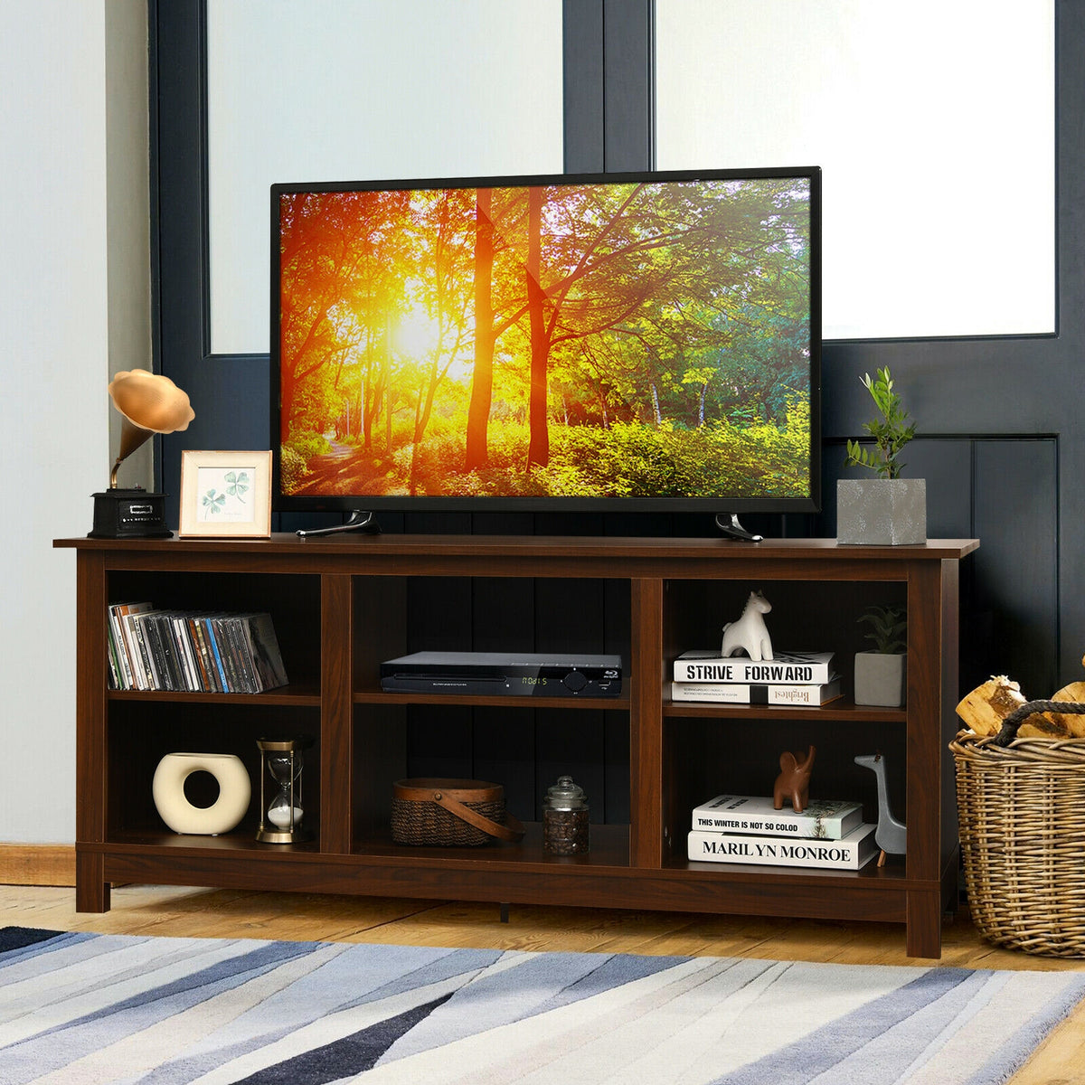 2-Tier 58 Inches TV Stand Entertainment Media Console Center-Walnut-Entertainment Centers & TV Stands-DECOROLALA