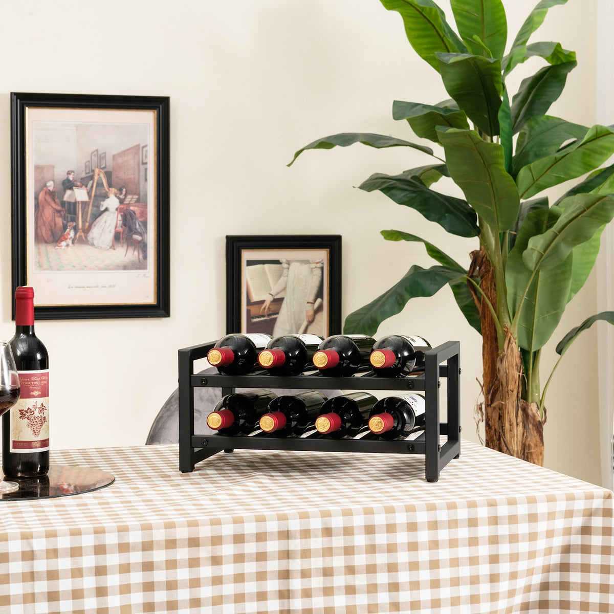 2-Tier 8-Bottle Display Wine Rackwith Adjustable Foot Pads-Wine Racks-DECOROLALA