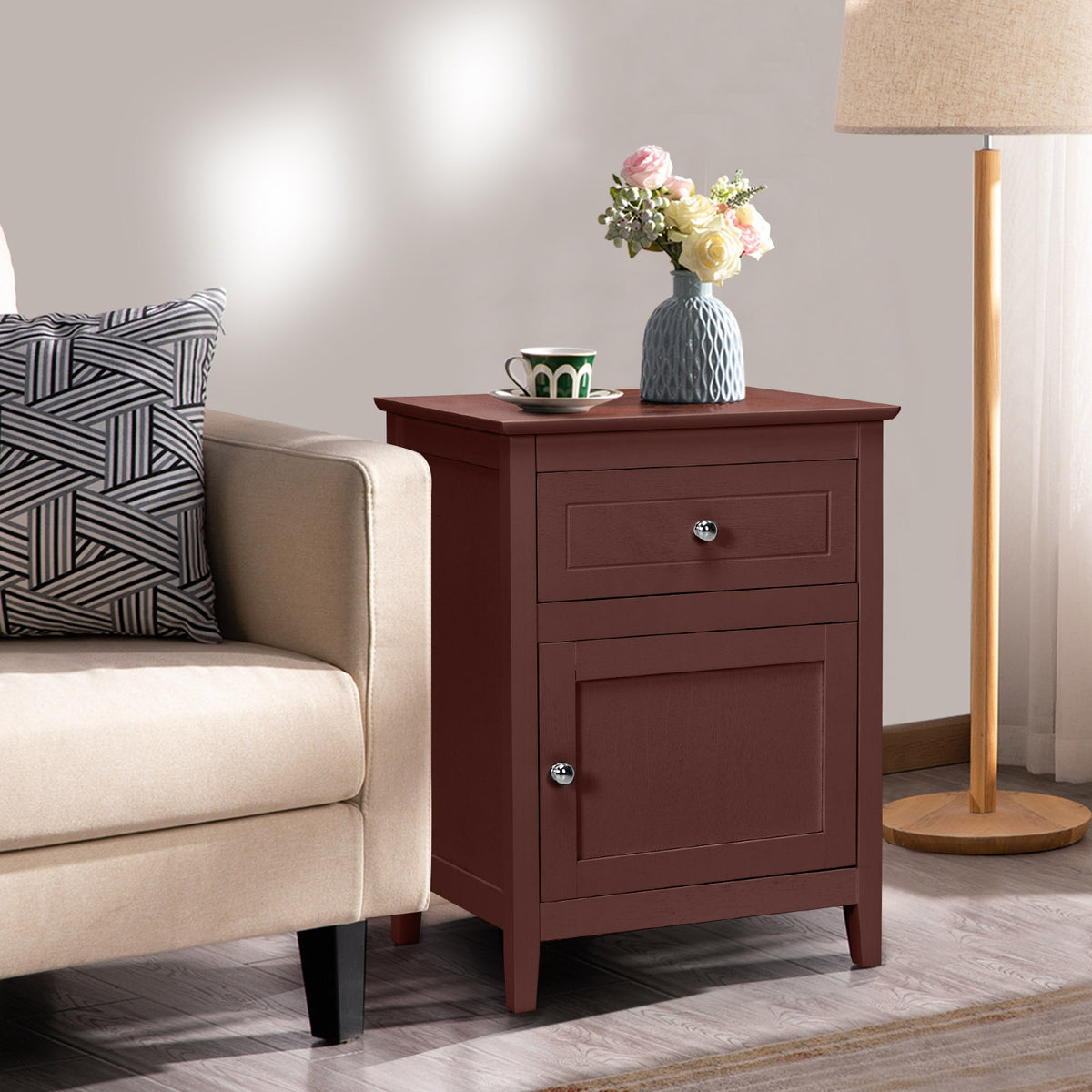 2-Tier Accent Table with Spacious Tabletop-Dark Brown-Nightstands-DECOROLALA