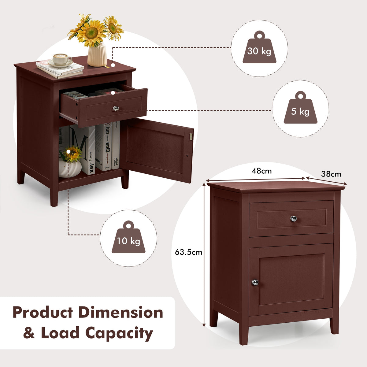 2-Tier Accent Table with Spacious Tabletop-Dark Brown-Nightstands-DECOROLALA