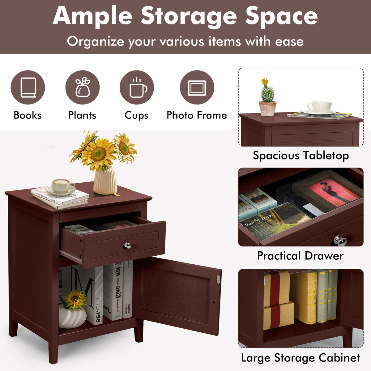 2-Tier Accent Table with Spacious Tabletop-Dark Brown-Nightstands-DECOROLALA