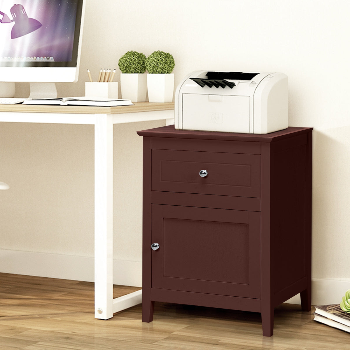 2-Tier Accent Table with Spacious Tabletop-Dark Brown-Nightstands-DECOROLALA