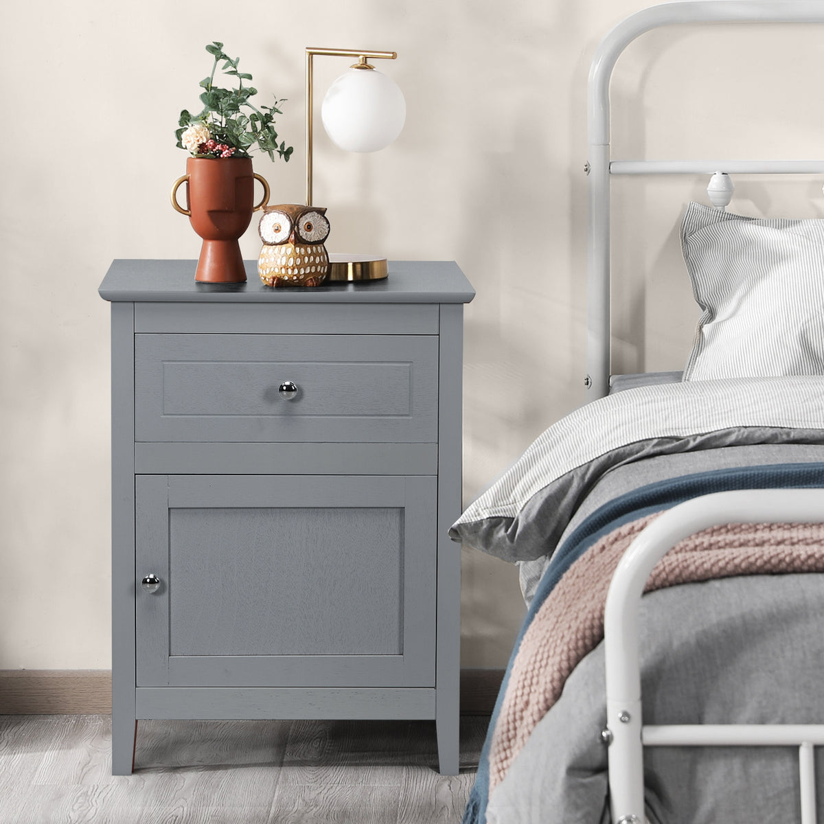 2-Tier Accent Table with Spacious Tabletop-Gray-Nightstands-DECOROLALA