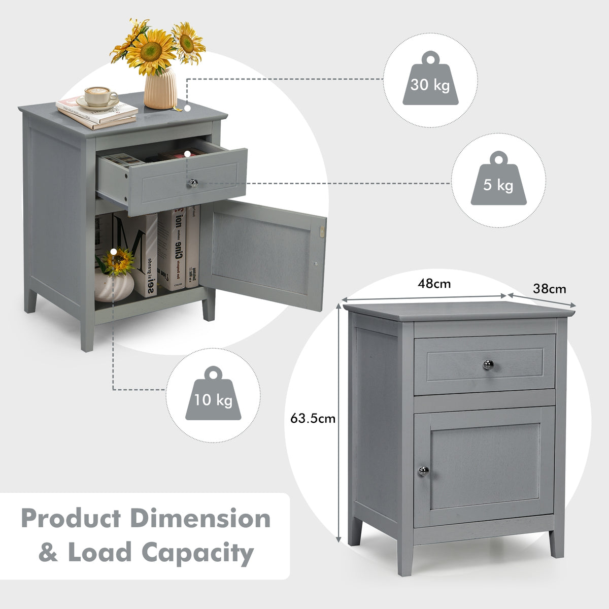 2-Tier Accent Table with Spacious Tabletop-Gray-Nightstands-DECOROLALA