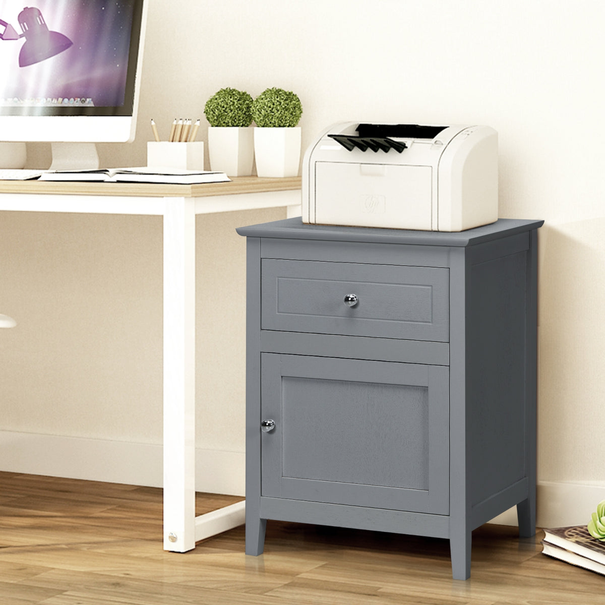 2-Tier Accent Table with Spacious Tabletop-Gray-Nightstands-DECOROLALA
