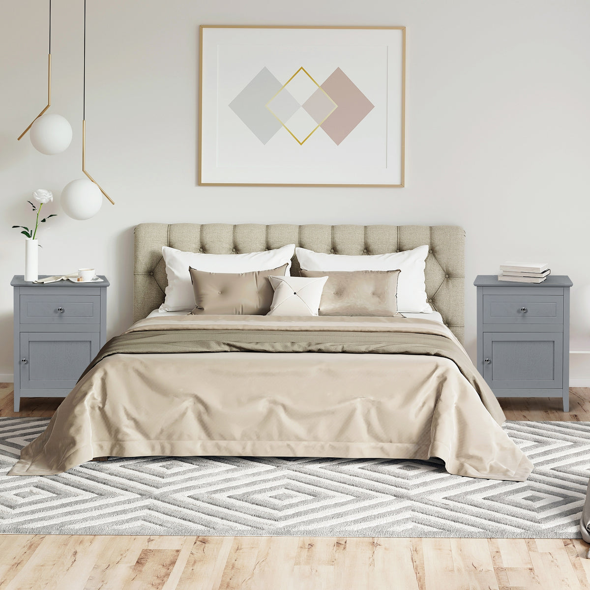 2-Tier Accent Table with Spacious Tabletop-Gray-Nightstands-DECOROLALA