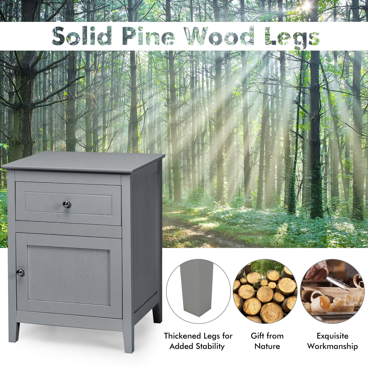 2-Tier Accent Table with Spacious Tabletop-Gray-Nightstands-DECOROLALA
