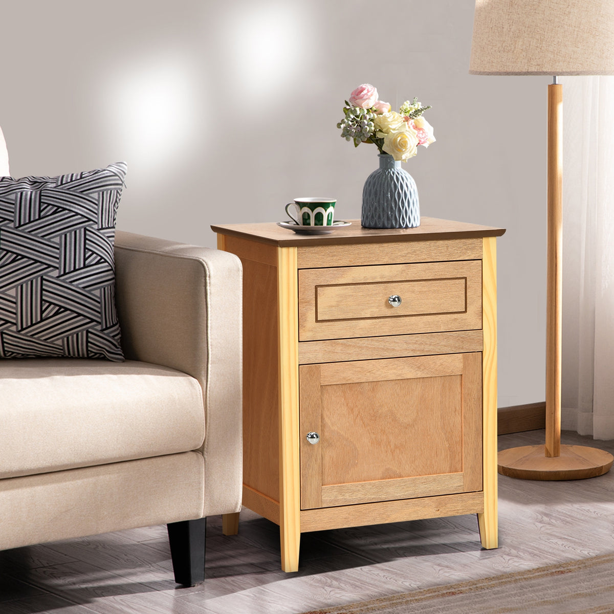 2-Tier Accent Table with Spacious Tabletop-Natural-Nightstands-DECOROLALA