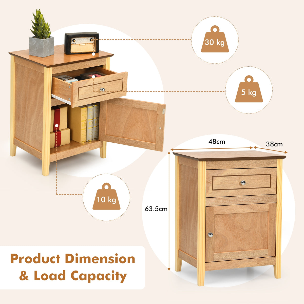 2-Tier Accent Table with Spacious Tabletop-Natural-Nightstands-DECOROLALA