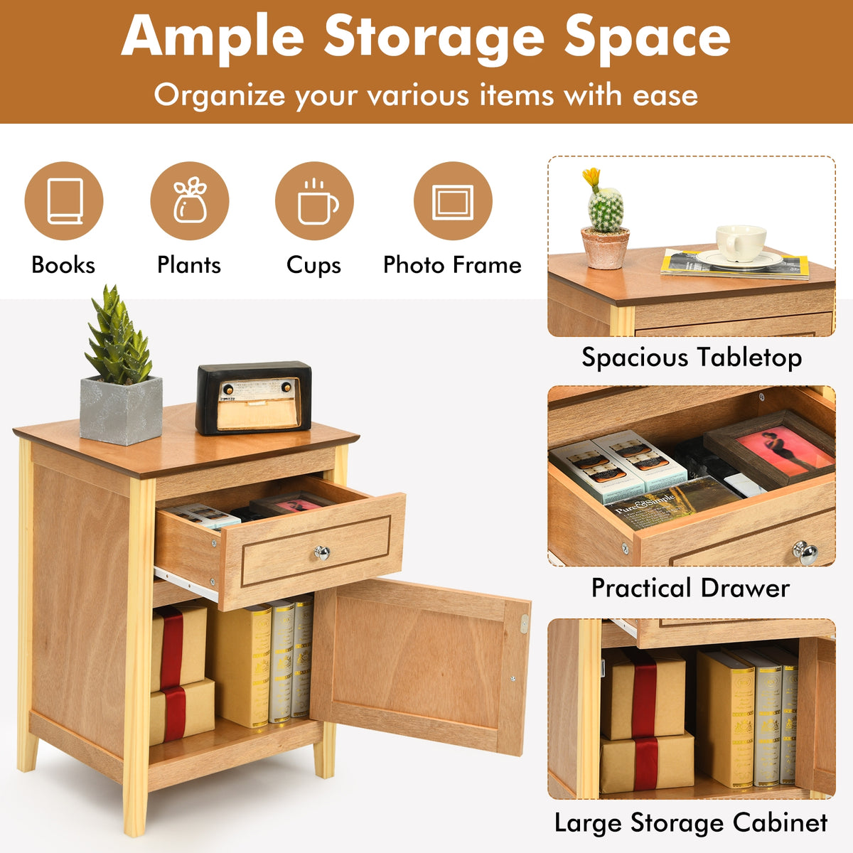 2-Tier Accent Table with Spacious Tabletop-Natural-Nightstands-DECOROLALA