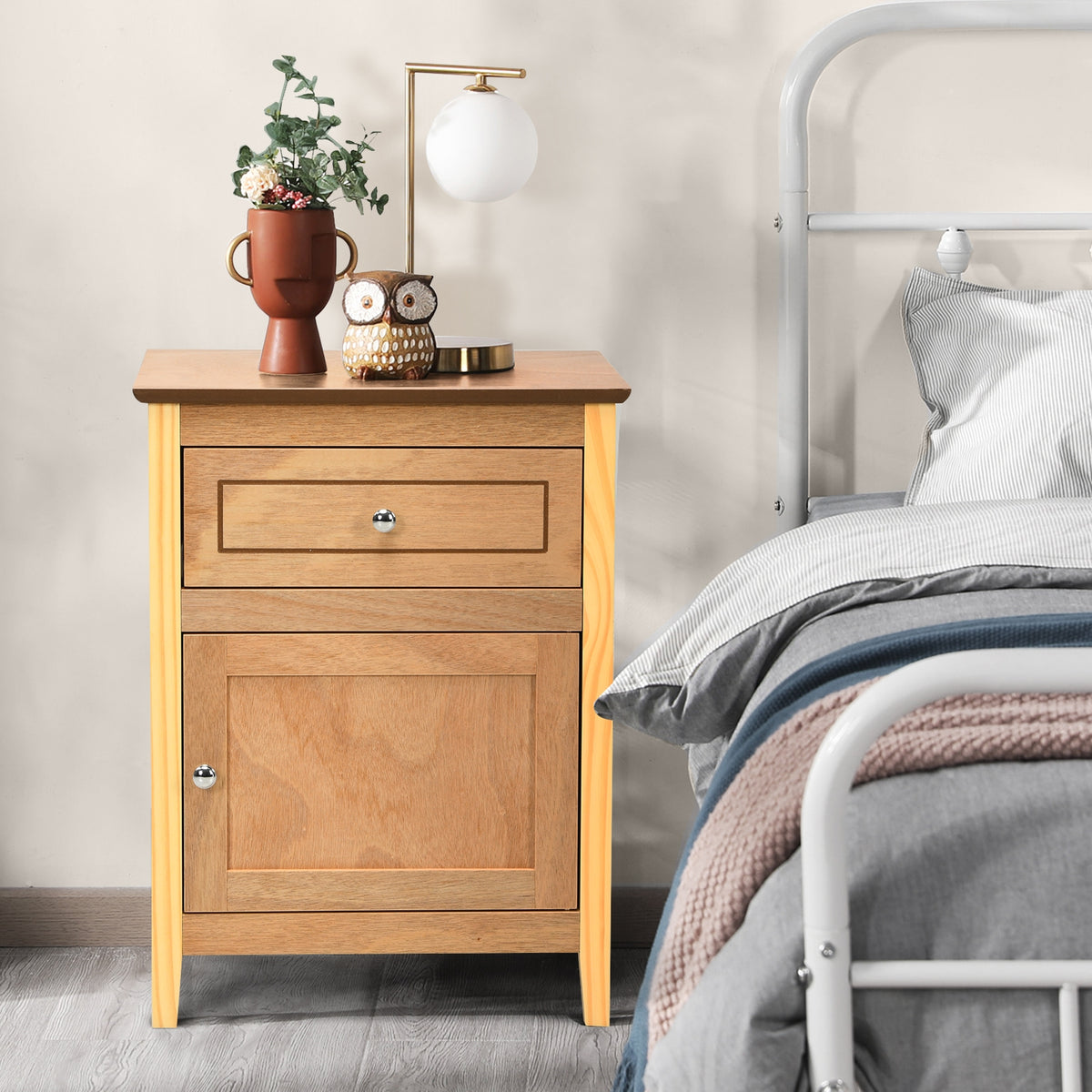 2-Tier Accent Table with Spacious Tabletop-Natural-Nightstands-DECOROLALA