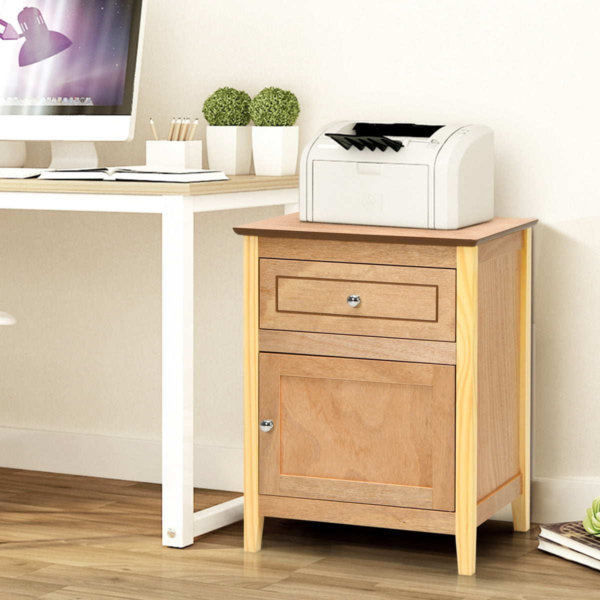 2-Tier Accent Table with Spacious Tabletop-Natural-Nightstands-DECOROLALA