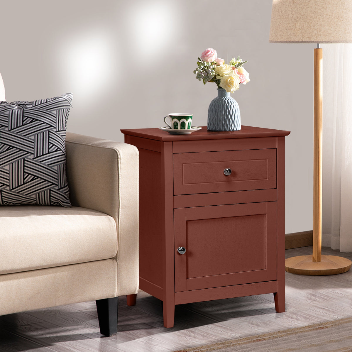 2-Tier Accent Table with Spacious Tabletop-Walnut-Nightstands-DECOROLALA