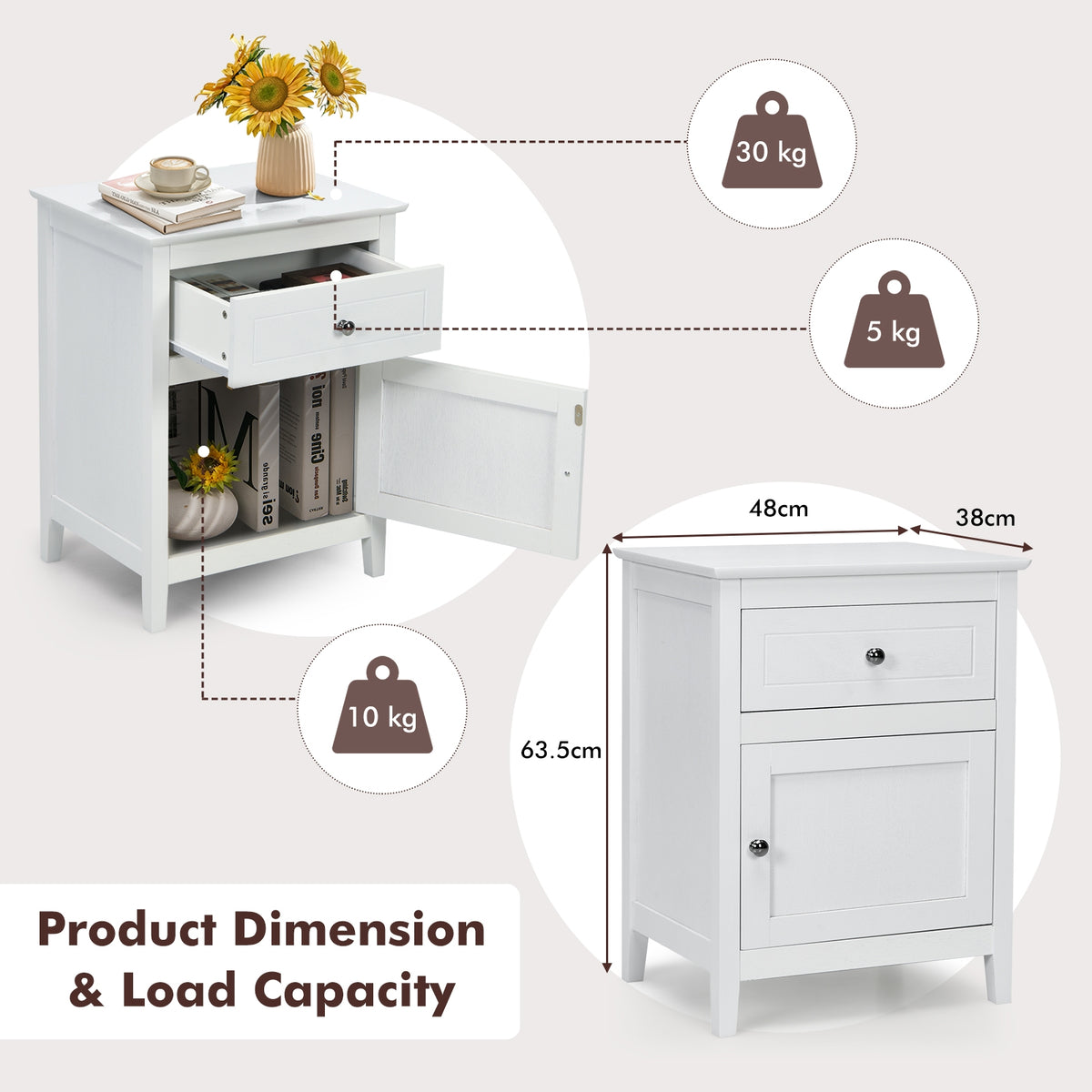2-Tier Accent Table with Spacious Tabletop-White-Nightstands-DECOROLALA