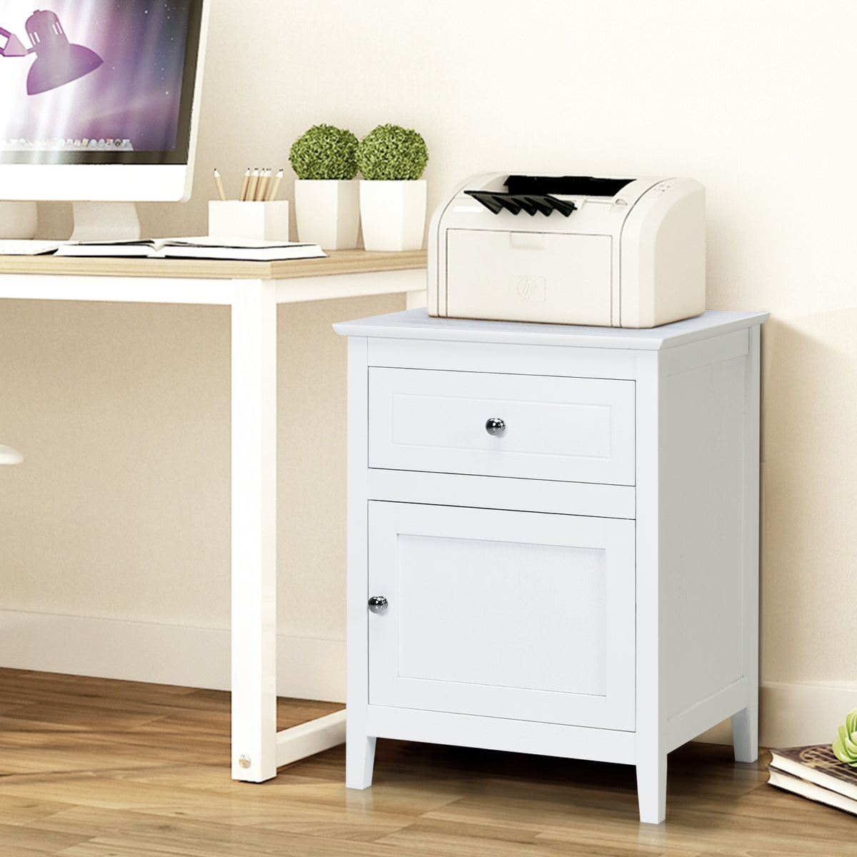 2-Tier Accent Table with Spacious Tabletop-White-Nightstands-DECOROLALA