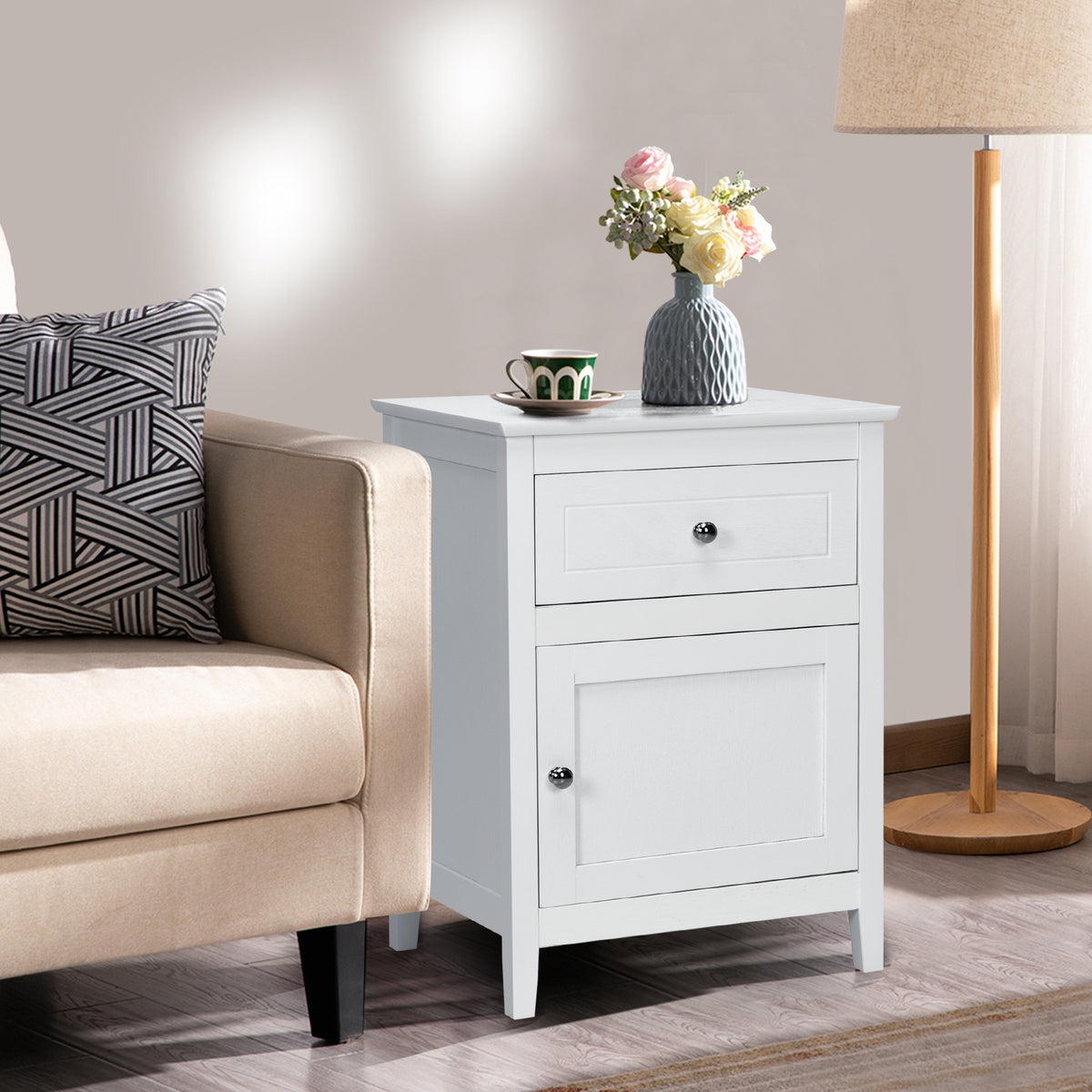 2-Tier Accent Table with Spacious Tabletop-White-Nightstands-DECOROLALA