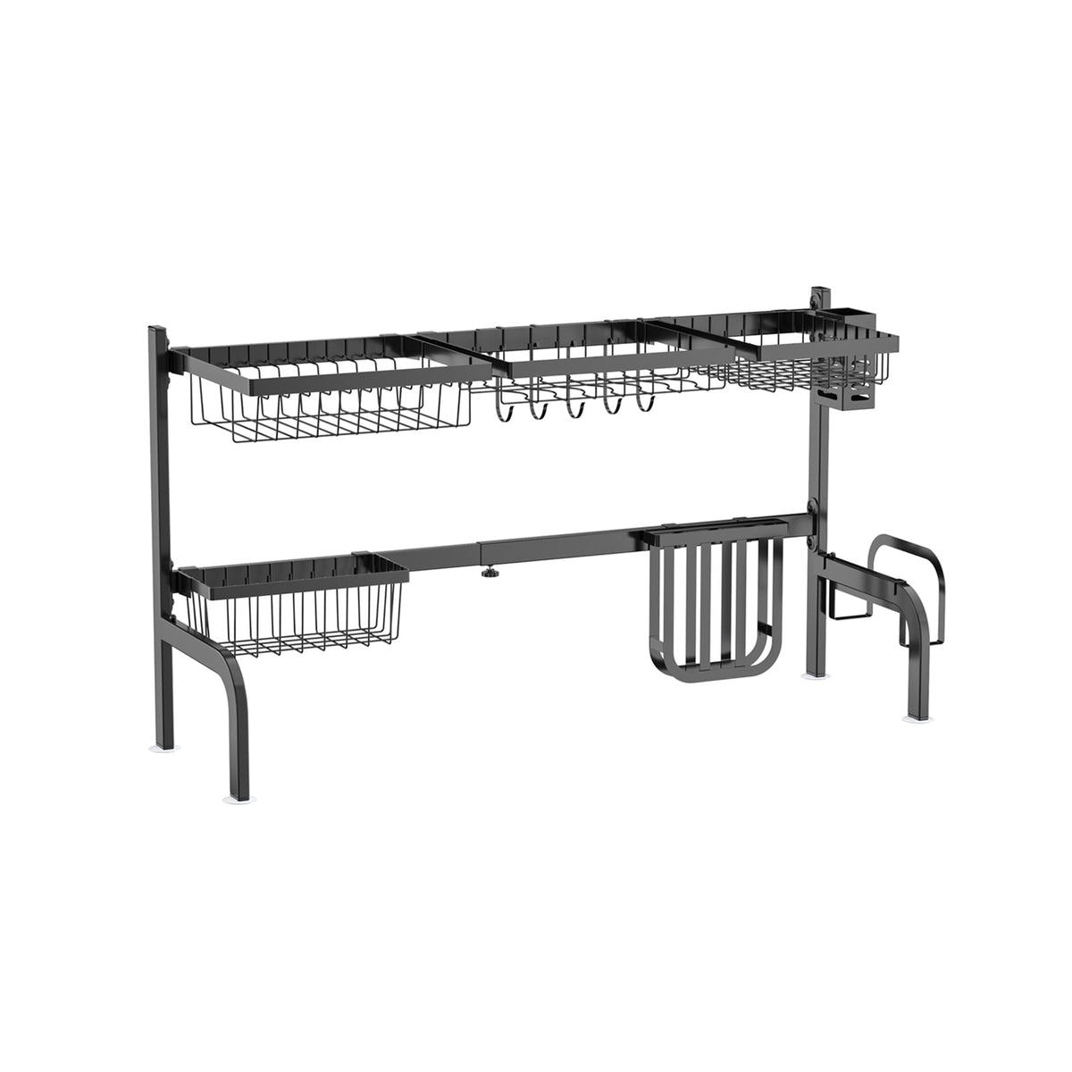 2 Tier Adjustable Over Sink Dish Drying Rack with 8 Hooks-Dish Racks-DECOROLALA