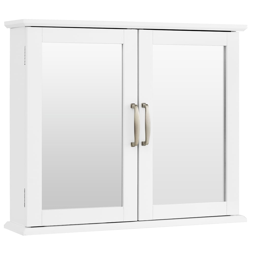 2-Tier Bathroom Wall-Mounted Mirror Storage Cabinet - White-Wall Cabinets-DECOROLALA