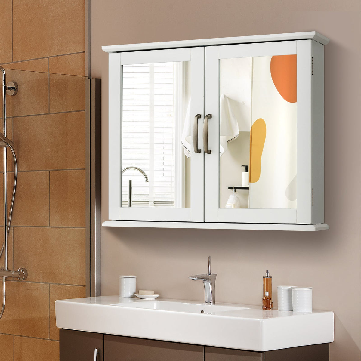 2-Tier Bathroom Wall-Mounted Mirror Storage Cabinet - White-Wall Cabinets-DECOROLALA