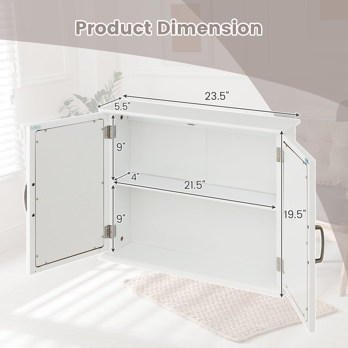2-Tier Bathroom Wall-Mounted Mirror Storage Cabinet - White-Wall Cabinets-DECOROLALA