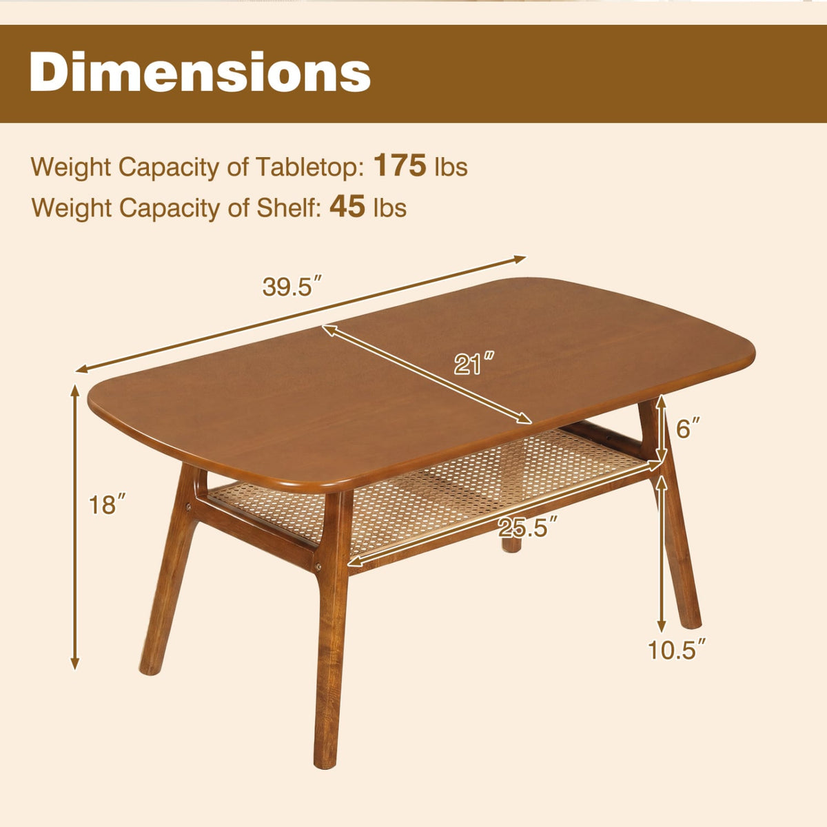 2-Tier Boho Rattan Coffee Table with Rounded Corners-Walnut-Coffee Tables-DECOROLALA