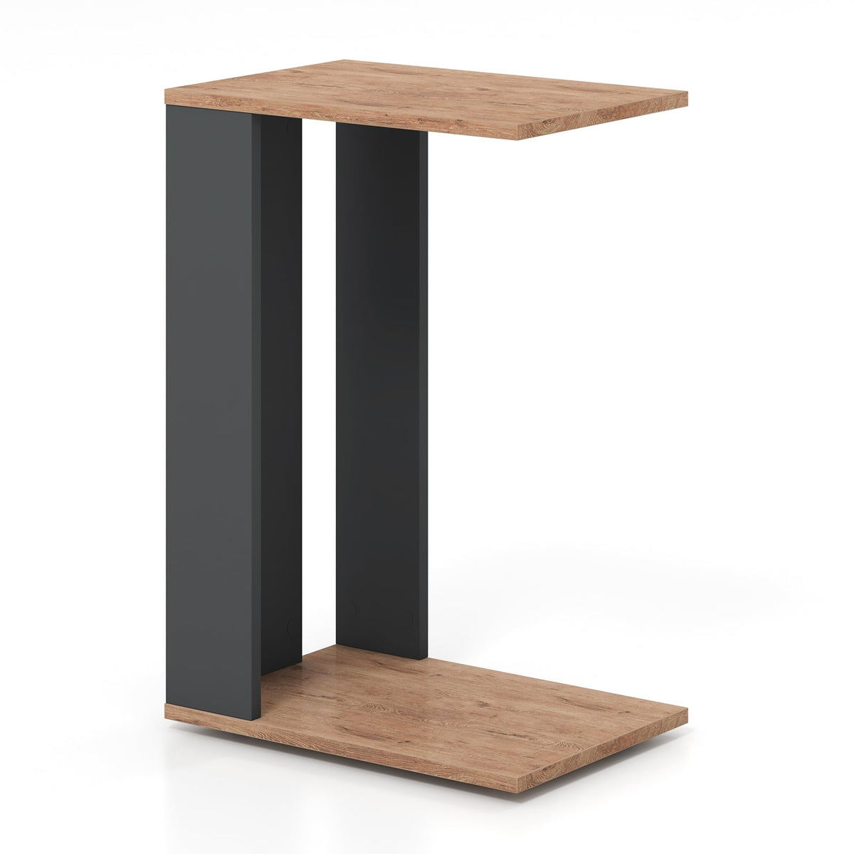 2-Tier C-Shaped Side Table with Universal Wheels and Shelf-Rustic Brown-End & Side Tables-DECOROLALA