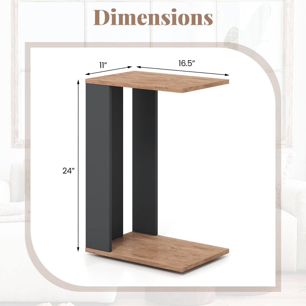 2-Tier C-Shaped Side Table with Universal Wheels and Shelf-Rustic Brown-End & Side Tables-DECOROLALA