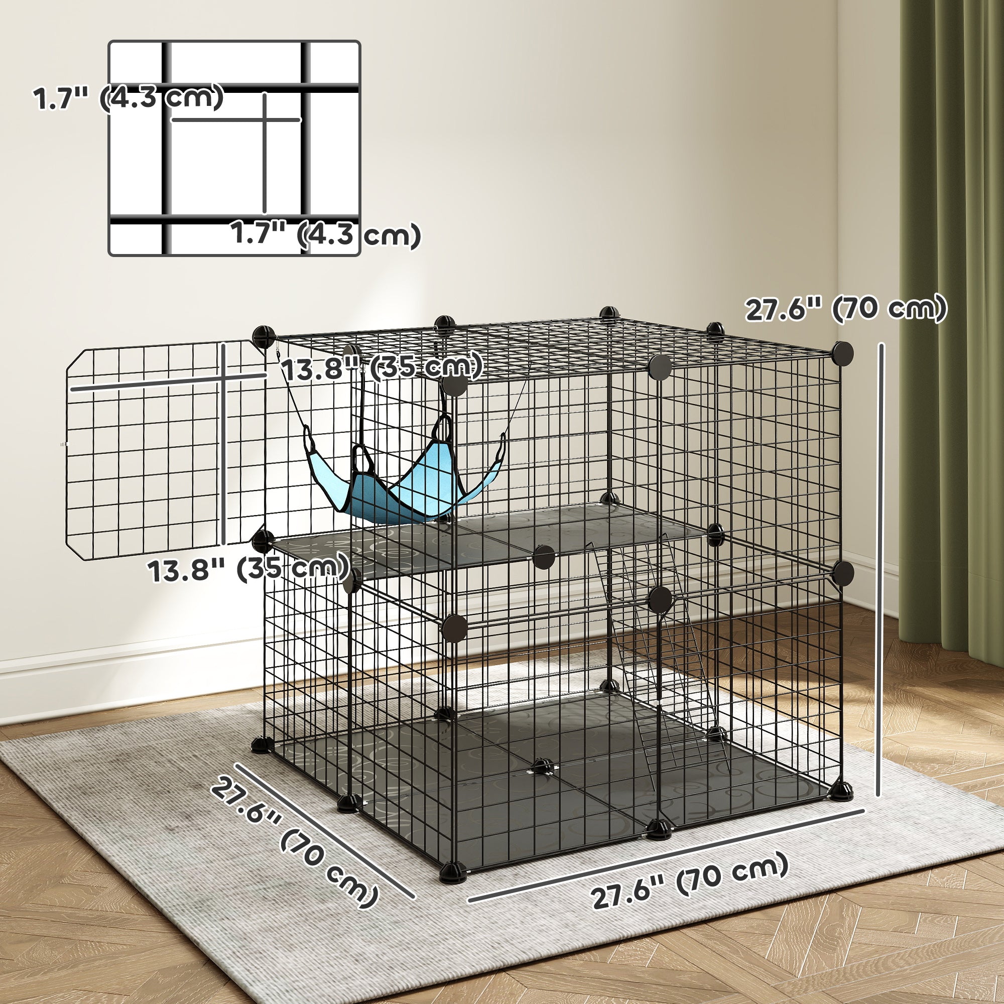 2 Tier Cat Cage Crate, DIY Pet Playpen with 2 Doors, Ladder, Hammock, Perch, Indoor Playpen for Kittens, Black-Cats-DECOROLALA