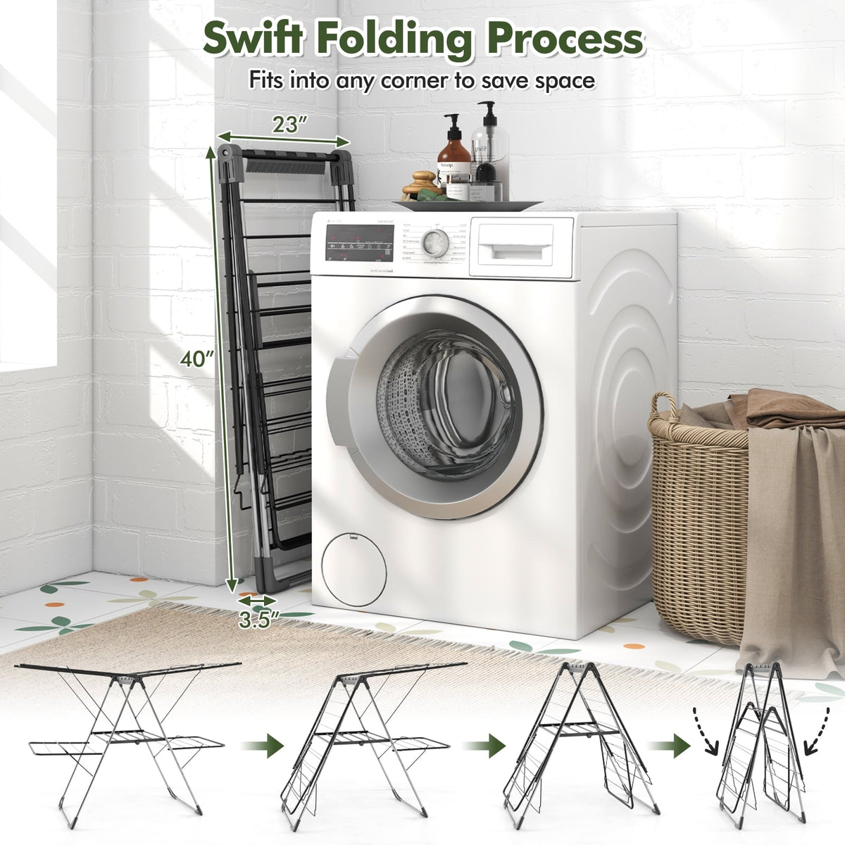 2-Tier Clothes Drying Rack with 33 Drying Rails and Height Adjustable Gullwings-Laundry Drying Racks-DECOROLALA