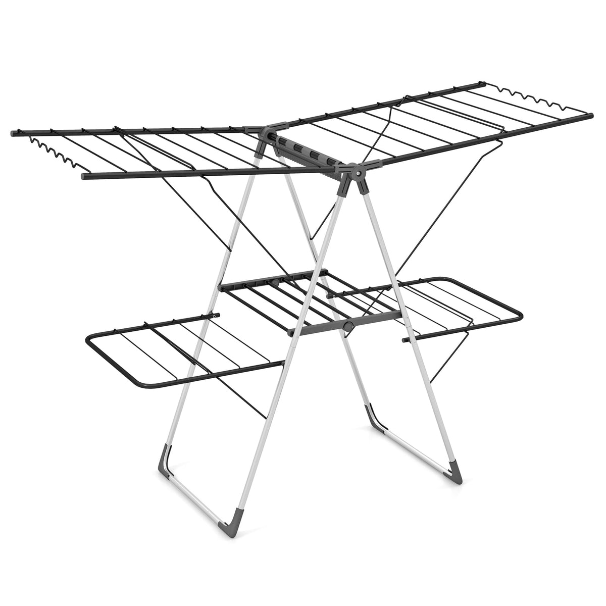 2-Tier Clothes Drying Rack with 33 Drying Rails and Height Adjustable Gullwings-Laundry Drying Racks-DECOROLALA