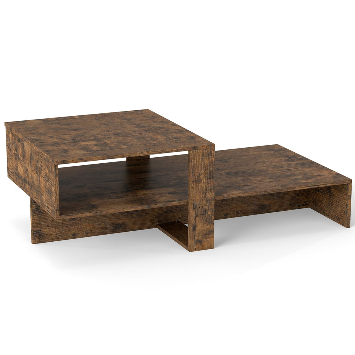 2-Tier Coffee Table Modern Irregular Center Table with Open Storage Shelf-Brown-Coffee Tables-DECOROLALA