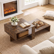 2-Tier Coffee Table Modern Irregular Center Table with Open Storage Shelf-Brown-Coffee Tables-DECOROLALA